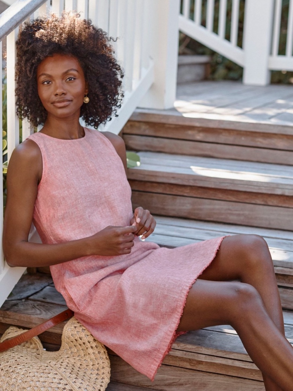 Garnet Hill Harborside Linen Fringe-Hem Dress Poppy Rose Pink 6